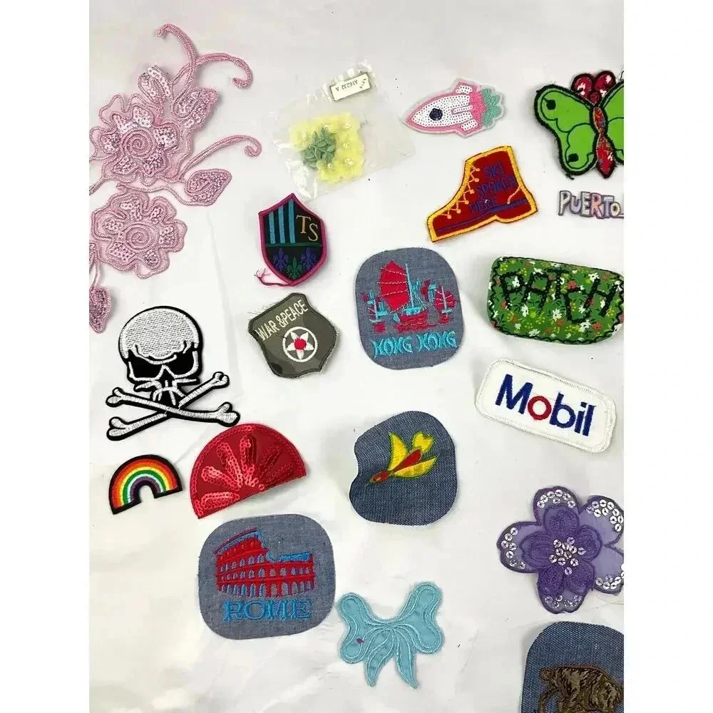 40 PC Assorted Sewing‎ Applique Patches Iron on Sew On NEW Mixed Sequin Crafting